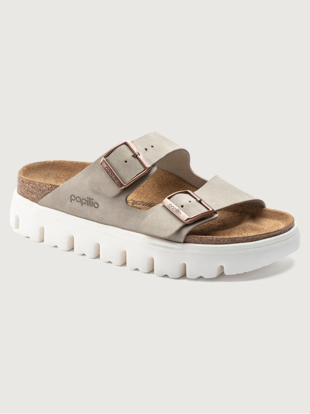 Birkenstock Arizona Chunky Papillio Taupe Double-Buckle Lug Sole Slide